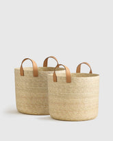 Handwoven Round Palm Baskets (Set of 2) - Medium / Natural