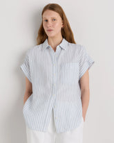100% European Linen Camp Shirt - XS / Sky Blue Mariner Stripe