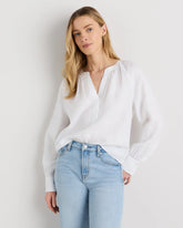 100% European Linen Peasant Top - XS / White