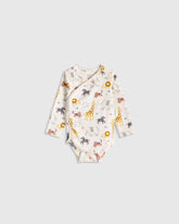 100% Organic Cotton Long Sleeve Kimono Bodysuit - 0-3M / Safari