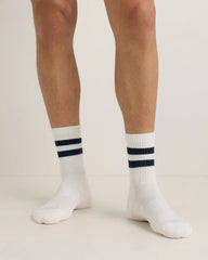 Everyday Cotton Varsity Stripes Half-Crew Sock (4-Pack) - S / Ivory/Navy Stripe