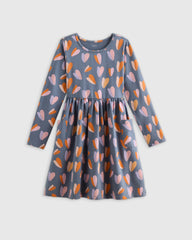 Organic Cotton Long Sleeve Fit and Flare Pocket Dress - 6 / Purple Poppy Garden