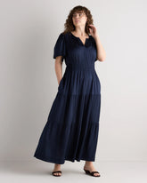 Washable Stretch Silk Tiered Maxi Dress - 1X / Navy