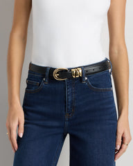 Elissa Triple Keeper European Leather Belt - XS / Black/Gold