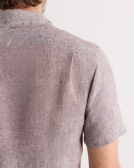 100% European Linen Relaxed Short Sleeve Shirt - XS / Taupe Brown Chambray