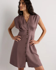 Vintage Wash Tencel Button Front Dress - XS / Taupe Brown