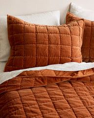 Cotton Velvet Box Quilted Sham Set - Standard / Terracotta