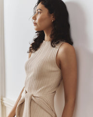 Cotton Cashmere Ribbed Sleeveless Midi Dress - XS / Heather Oatmeal