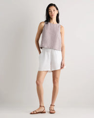 100% European Linen Cropped Tank - XS / Taupe Brown Gingham