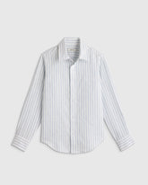 100% European Linen Long Sleeve Shirt - 6 / Sky Blue Mariner Stripe