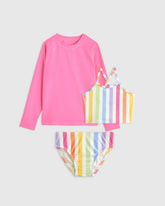 Tankini and Long Sleeve Raglan Rash Guard Set - 6 / Rainbow Stripe