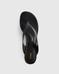 Italian Leather Thong Kitten Heel Sandal - 5 / Black