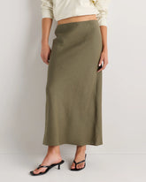 100% European Linen Midi Slip Skirt - XS / Bayberry Olive