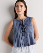 100% European Linen Pleated Tank - XS / Moonstone Blue