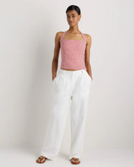 100% European Linen Halter Top - XS / Red Classic Mini Gingham