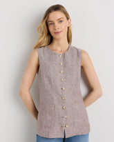 100% European Linen Longline Vest - XS / Taupe Brown Chambray