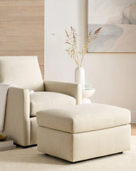 Brennan Ottoman in Performance Basketweave - One Size / Flax