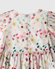 100% Cotton Poplin Puff Sleeve Dress - 12 / Confetti Dot