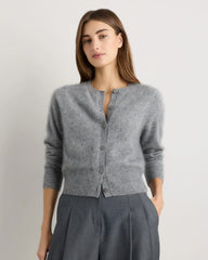 Brushed Cashmere Cropped Crewneck Cardigan - XS / Heather Grey