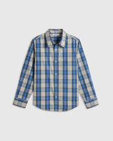 100% Cotton Poplin Printed Long Sleeve Button Down - 6 / Blue Multi Plaid