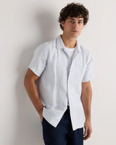 100% European Linen Camp Shirt - XS / Sky Blue Mariner Stripe
