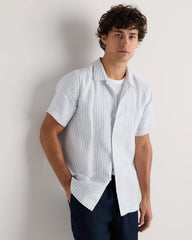 100% European Linen Camp Shirt - XS / Sky Blue Mariner Stripe