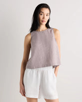 100% European Linen Cropped Tank - XS / Taupe Brown Gingham
