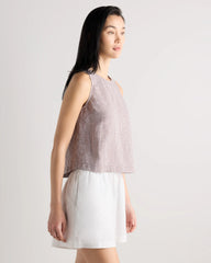 100% European Linen Cropped Tank - XS / Taupe Brown Gingham