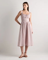 100% European Linen Corset Midi Dress - XS / Vintage Pink Chambray