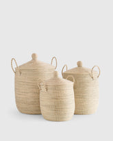 Handwoven Seagrass Lidded Storage Baskets (Set of 3) - Set of 3 (S/M/L) / White Wash