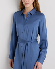 Washable Stretch Silk Maxi Shirt Dress - XS / Moonstone Blue