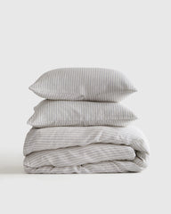 European Linen Stripe Duvet Cover Set - Twin / Natural/White Stripe