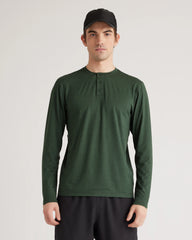 Flowknit Breeze Performance Long Sleeve Henley Tee - XS / Olive