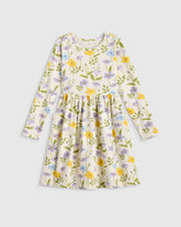 Organic Cotton Long Sleeve Fit and Flare Pocket Dress - 6 / Purple Poppy Garden