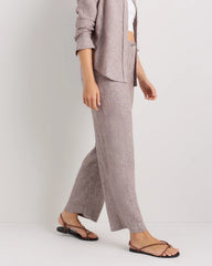 100% European Linen Patch Pocket Wide Leg Pants - 0 / Taupe Brown Chambray