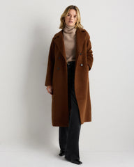 Camel Hair Double-Breasted Long Wrap Coat - XS / Vicuna