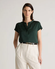Washable Stretch Silk Dolman Sleeve Blouse - XS / Forest Green