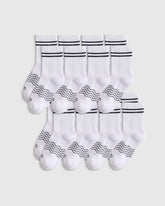 Kids Organic Cotton Quarter Crew Socks 8-Pack - S / White