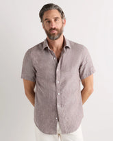 100% European Linen Relaxed Short Sleeve Shirt - XS / Taupe Brown Chambray