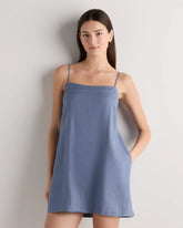 100% European Linen Mini Skort Dress - XS / Moonstone Blue