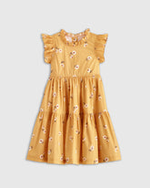 100% Cotton Poplin Ruffle Sleeve Dress - 6 / Golden Daisy