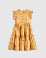 100% Cotton Poplin Ruffle Sleeve Dress - 6 / Golden Daisy