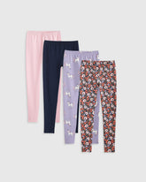 Organic Cotton Leggings 4-Pack - 12 / Poppy Floral/Lilac Unicorn