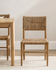 Woven Dining Chair with Solid Oak Frame (Set of 2) - Set of 2 / Golden Tan