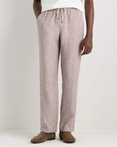 100% European Linen Drawstring Beach Pants - XS / Taupe Brown Chambray