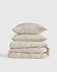 European Linen Stripe Duvet Cover Set - Twin / Natural/White Stripe