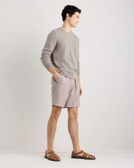 100% European Linen Drawstring Beach Shorts - 7" - XS / Taupe Brown Chambray