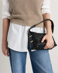 Italian Leather Handwoven Mini Bag - One Size / Black