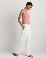 100% European Linen Halter Top - XS / Red Classic Mini Gingham