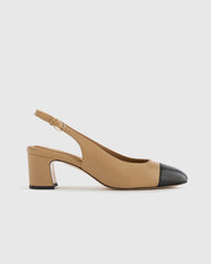 Italian Leather 65mm Cap Toe Slingback - 5 / Cashew